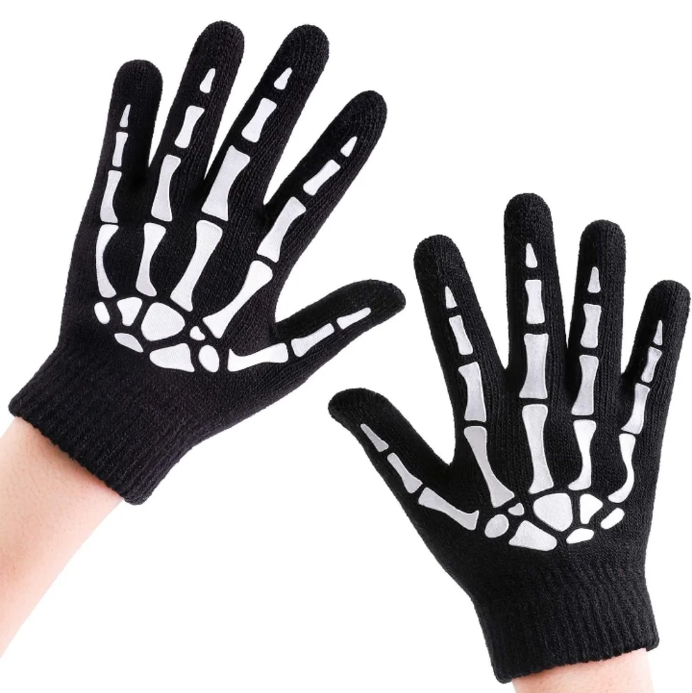 Stretchy Skeleton Gloves Glow in the Dark Stretch Knit Kids and Adult Sizes Goth